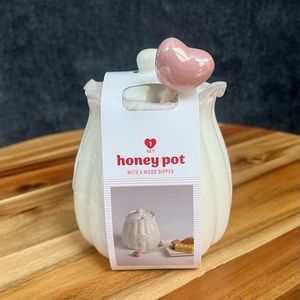Target Bullseye Playground Valentines Honey Pot White Ceramic W/ Dipper Stirrer